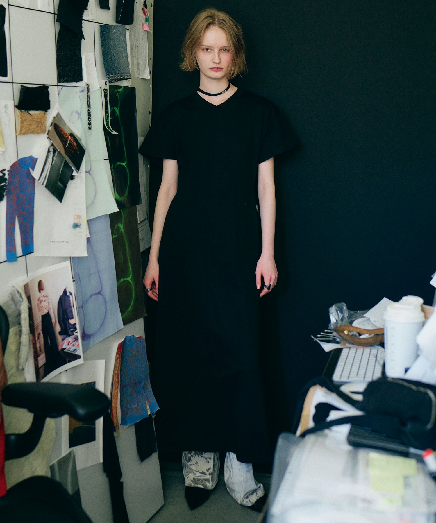 PHOTOCOPIEU プリント シルク ワンピース 36 ブラック フォトコピュー  