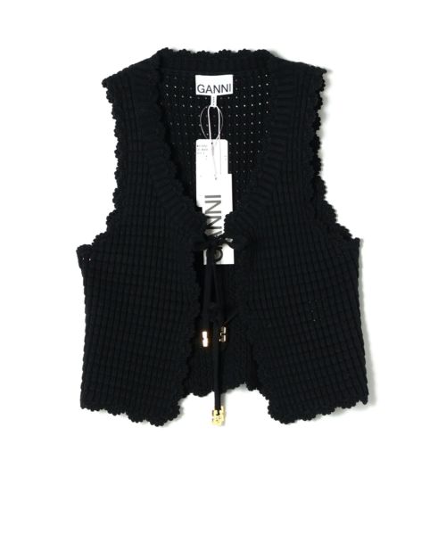 GANNI(ガニー)】 BLACK TEXTURED LACE KNIT TOP｜PARIGOT ONLINE