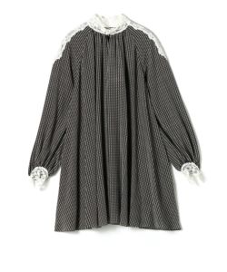 【Chloe】クレープ ミディワンピース レーストリム プレート付き CHLOÉ クレープ ミディワンピース レーストリム プレート付き