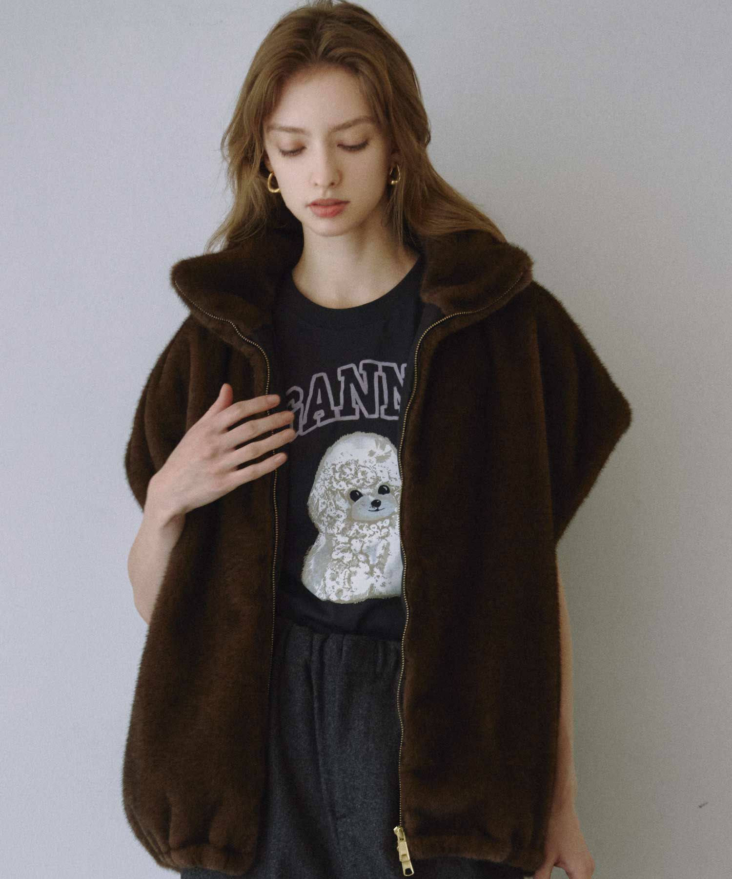 PARIGOT(パリゴ)ファーボア2wayショートベスト FAUX SHEARLING VEST HYKE ボアベスト HYKE(ハイク)】 FAUX SHEARLING