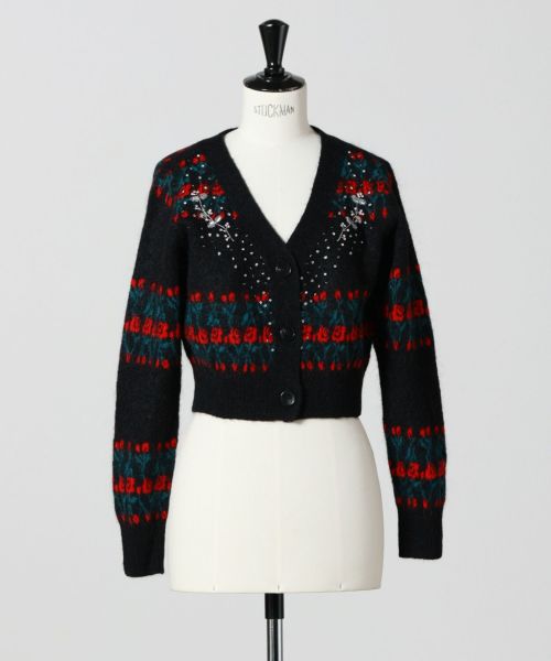 fetico KNIT SHORT CARDIGAN カーディガン　ブラック fetico KNIT SHORT CARDIGAN カーディガン ブラック STRIPE KNIT SHORT