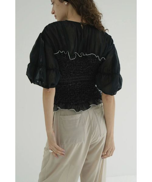 クラネ　ブラウス CLANE(クラネ)】 COLOR STITCHED SHIRRING TOPS｜PARIGOT ONLINE