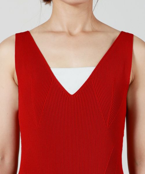 CFCL シーエフシーエル Vネックワンピース 赤 CFCL(シーエフシーエル)】 POTTERY V-NECK SLEEVELESS DRESS