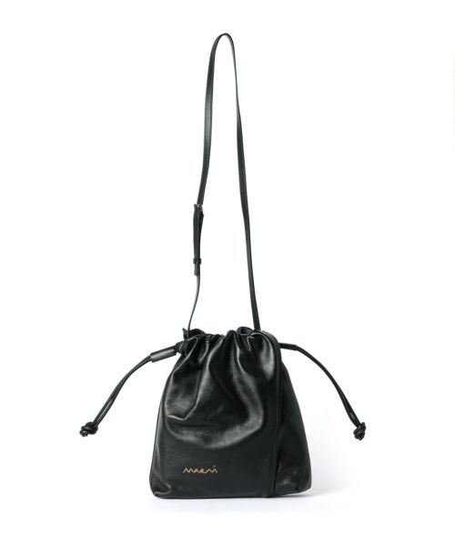 【MARNI】ロゴパッチ ドローストリング フーディ【関税送料込】 MARNI(マルニ)】 ブラック レザー製 Scrunchie ミディアムドロー