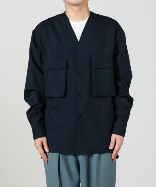 マルニ　長袖　シャツ　vネック ストライプ　カットオフ　コットン　ノーカラー マルニ 長袖 シャツ vネック ストライプ カットオフ コットン ノーカラー