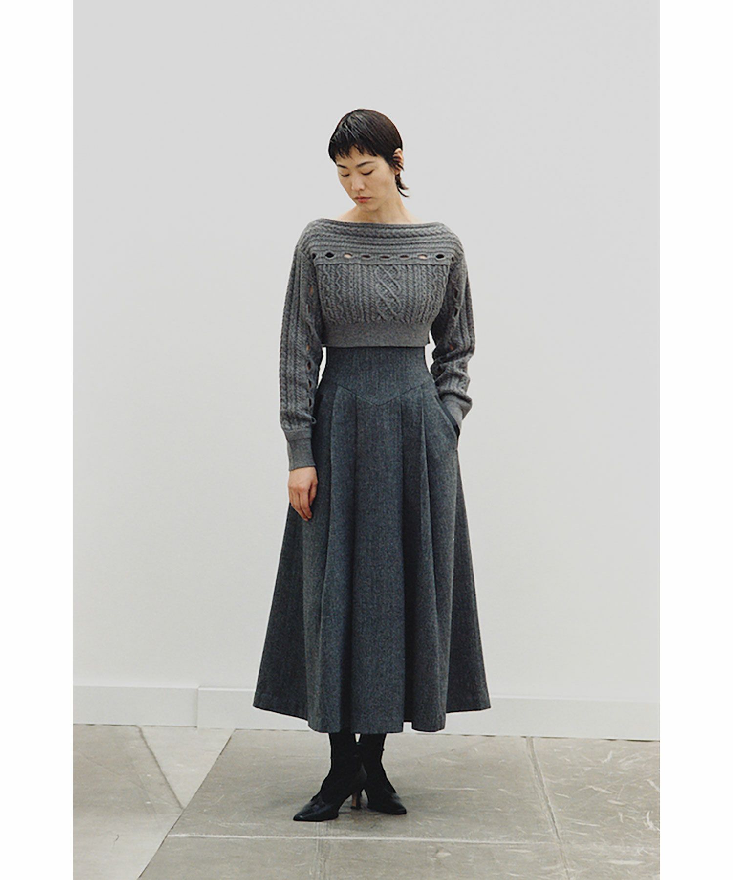 fetico ホワイト ニット 24aw 新作 フェティコ FETICO(フェティコ)のLACE KNIT MINI DRESS(ドレス)の通販｜PALETTE