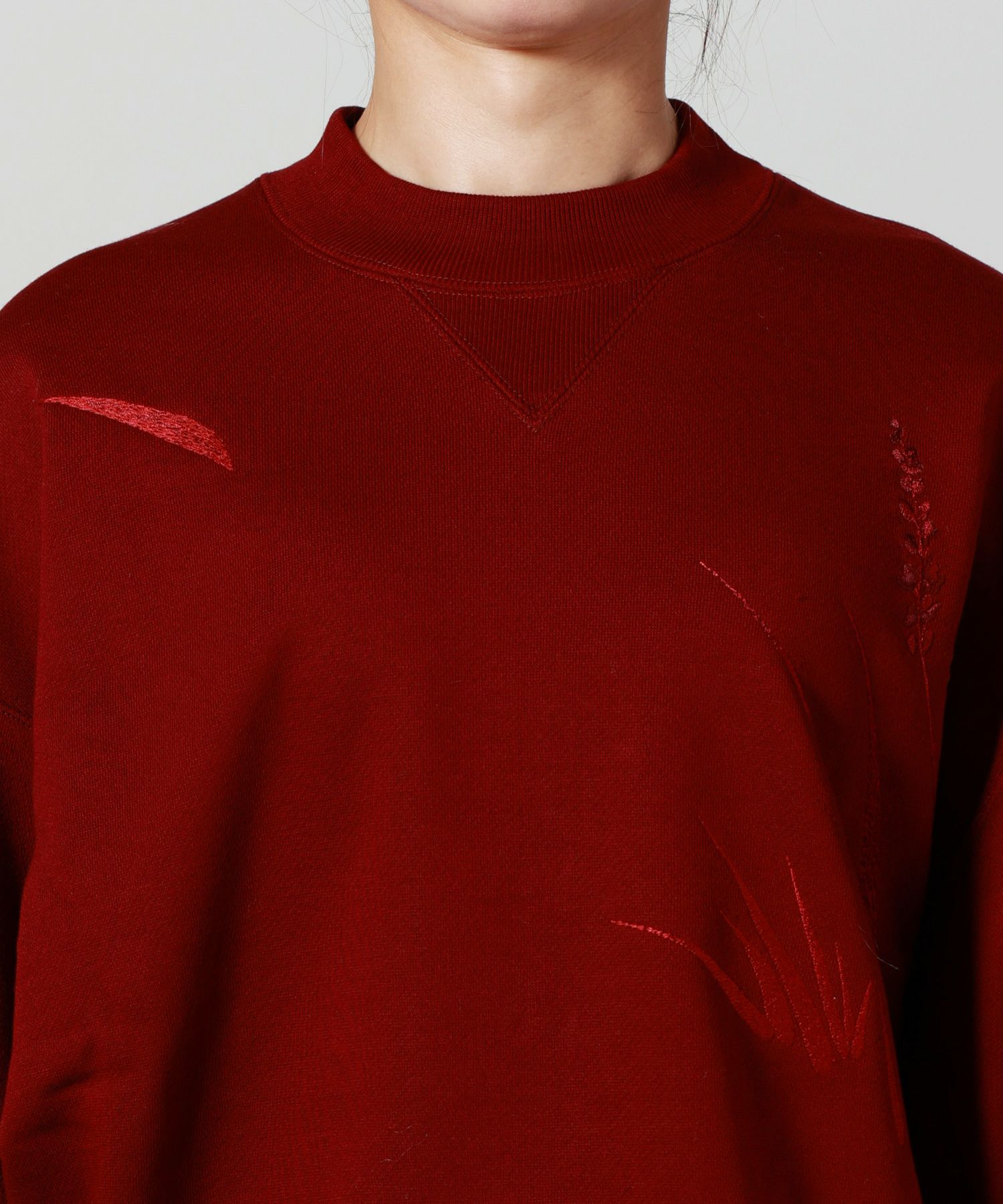 mame マメクロゴウチ 百合 刺繍スウェット 2 ボルドー 赤 mame