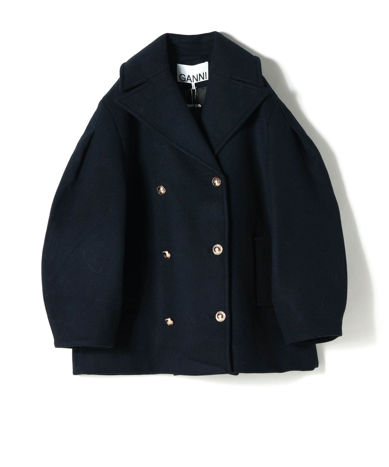 美品GANNIカーブシルエットウールコート32ネイビー GANNI(ガニー)】 Wool Oversized Midi Peacoat｜PARIGOT ONLINE