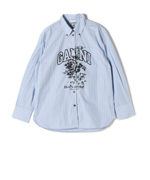 GANNI(ガニー)】 Stripe Logo Shirt｜PARIGOT ONLINE（パリゴオンライン）