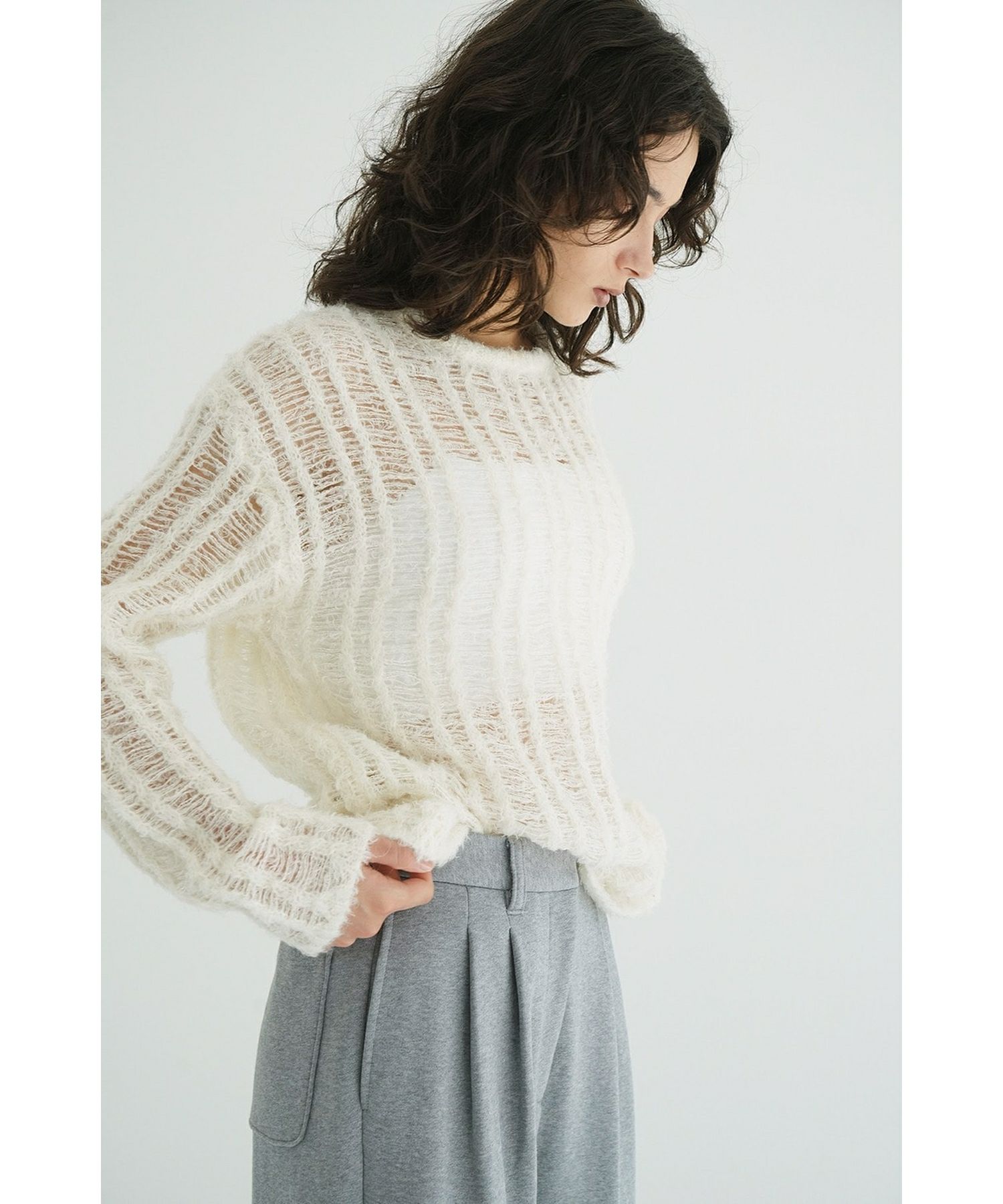 SHEER SHAGGY LOOSE KNIT TOPS クラネ　ニット CLANE SHEER SHAGGY LOOSE KNIT TOPS（ニット/セーター）｜CLANE