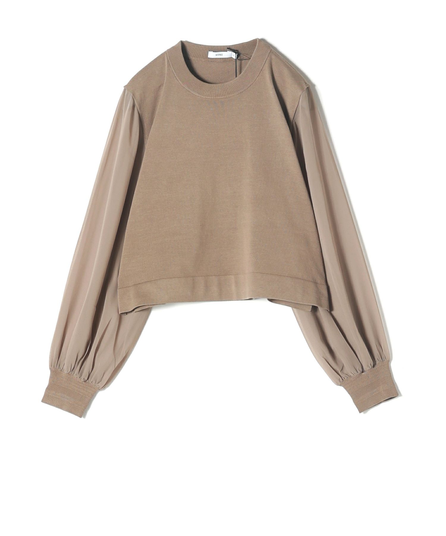 HYKE(ハイク)】 SHEER SLEEVE CREW NECK CROPPED KNIT｜PARIGOT ONLINE